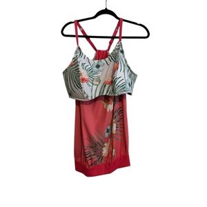 Swim by Cacique Lane Bryant Pink Green Floral  Print Tankini Swimsuit Size 18